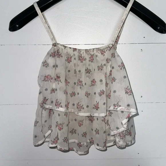 Vintage Urban Outfiters Kimchi Blue Floral Ruffle Crop Top XS - Picture 1 of 4